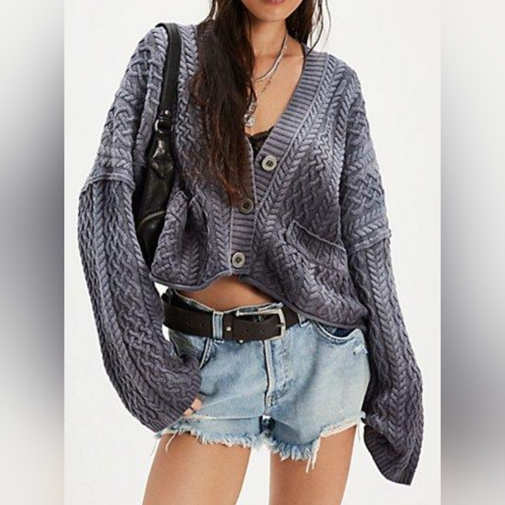 Free People Washed Ashore Cable Knit Cardi